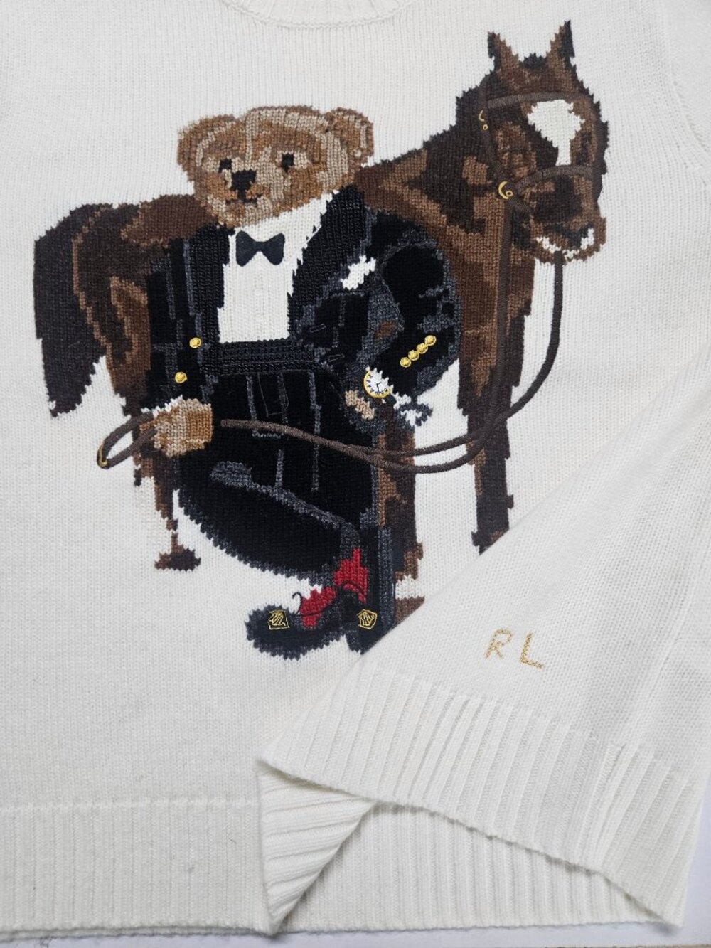 Polo Ralph Lauren Polo Bear Equestrian Sweater Cream - Picture 7 of 7